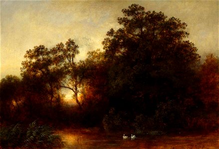 Heinrich Vosberg (1833-91) - Lake with Sunset, Herrenhausen - RCIN 404375 - Royal Collection