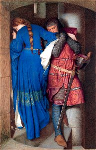 Hellelil and Hildebrand, the meeting on the turret stairs, by Frederic William Burton. Free illustration for personal and commercial use.