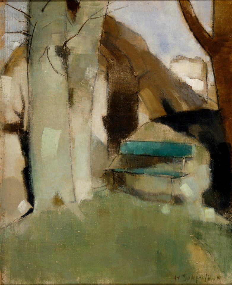 Helene Schjerfbeck - Shadow on the Wall II (Green Bench) - A-2002-454 - Finnish National Gallery
