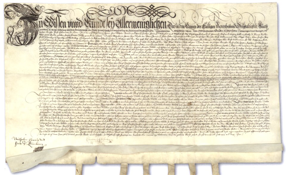 Heiratsbrief Eitelfriedich I von Hohenzollern und Sybilla von Zimmern 1573. Free illustration for personal and commercial use.