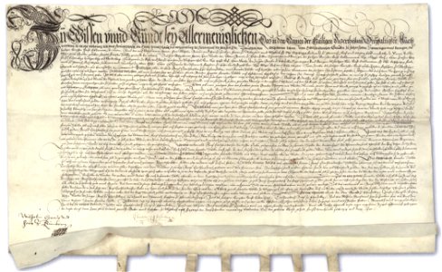 Heiratsbrief Eitelfriedich I von Hohenzollern und Sybilla von Zimmern 1573. Free illustration for personal and commercial use.
