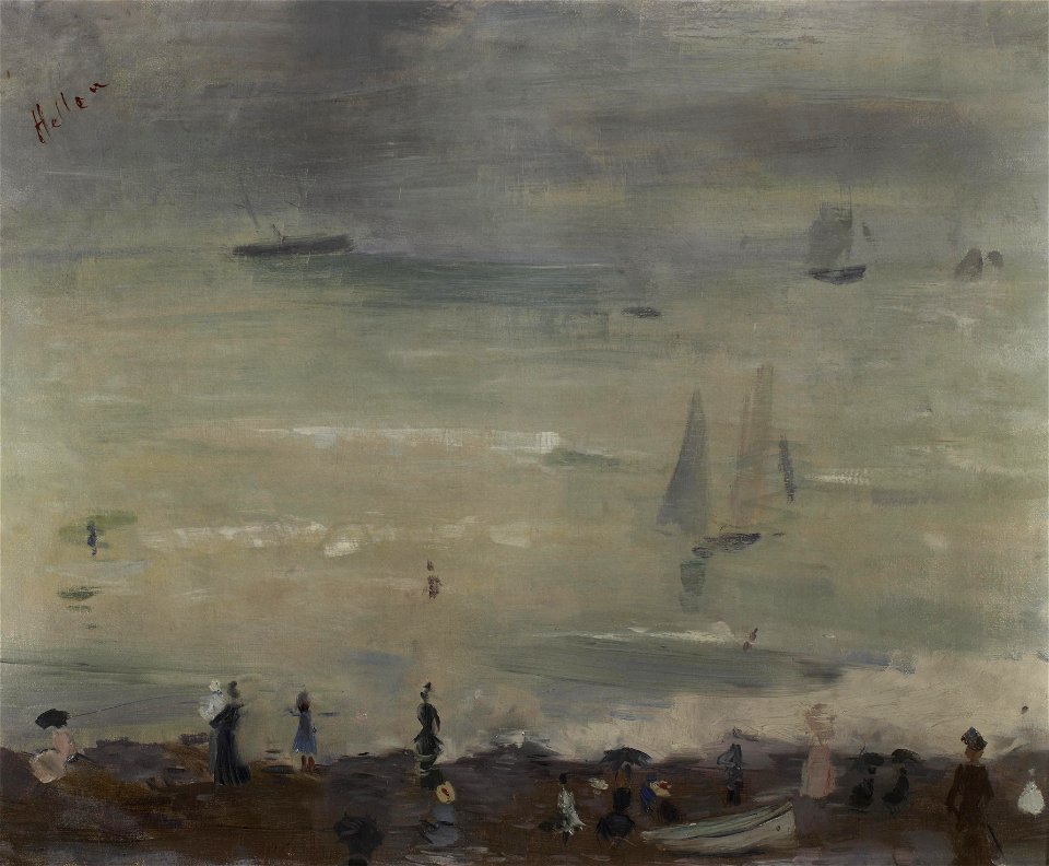 Helleu - Sur la plage, Dieppe, impression, mer grise
