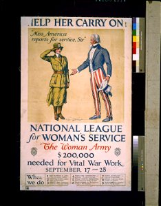 Help her carry on! National League for Woman's Service - design by Charles Dana Gibson. LCCN93510436. Free illustration for personal and commercial use.