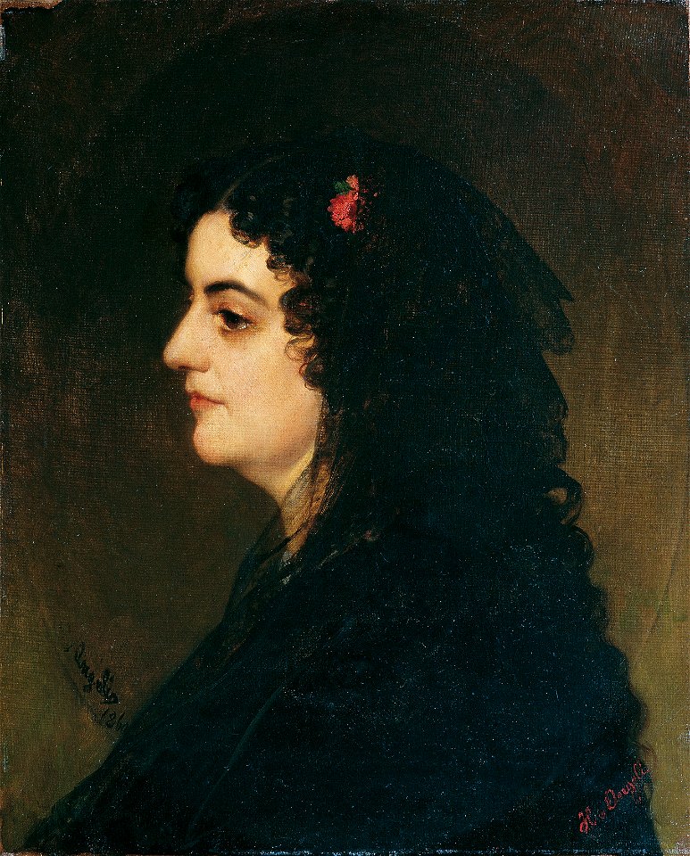 Heinrich von Angeli - Dame im Profil mit Schleier und Nelke - 5629 - Österreichische Galerie Belvedere