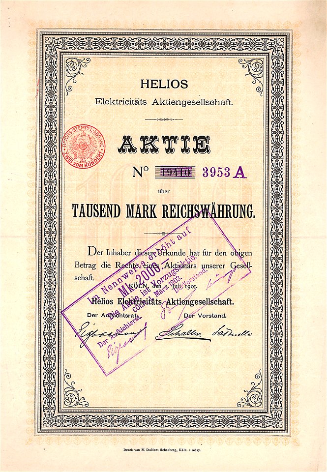 Helios Elektricitäts-AG 1000 Mk 1901
