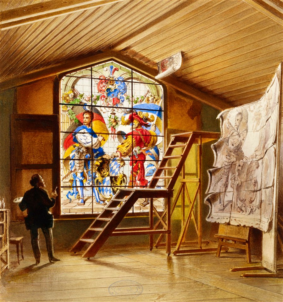 Heinrich Stohl - Taiteilija Vladimir Svertškovin lasimaalausateljee Schleißheimissa - C I B II 37-34 - Finnish National Gallery