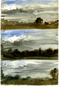 Hemsted Park, three studies with trees and storm clouds by George Hayter. Free illustration for personal and commercial use.