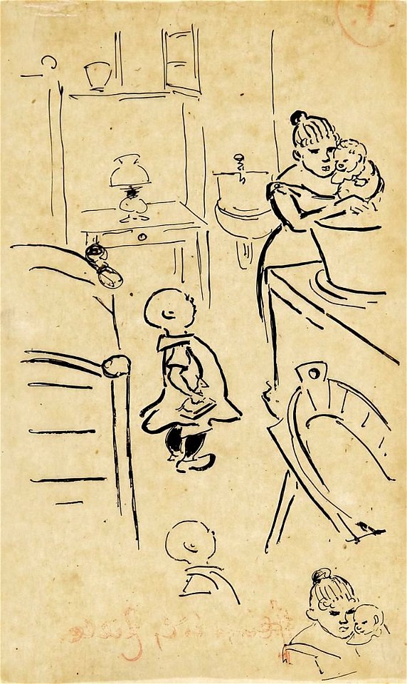 Heinrich Zille Frau mit Kindern beim Bad