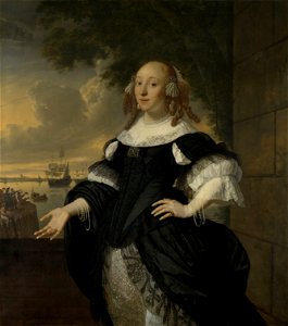 Geertruida den Dubbelde, de echtgenote van luitenant-admiraal Aert van Nes, by Bartholomeus van der Helst. Free illustration for personal and commercial use.