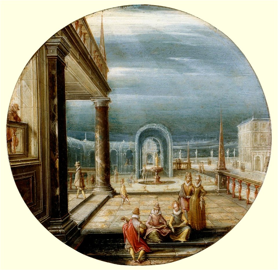 Hendrick van Steenwyck the Younger (Antwerp c. 1580 - The Hague^ 1649) - Figures on a Terrace - RCIN 404718 - Royal Collection
