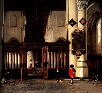 Hendrick Cornelisz. van Vliet - Interior of the Nieuwe Kerk, Delft, with the Memorial Tablet of Adriaen Teding van Berkhout - WGA25267. Free illustration for personal and commercial use.