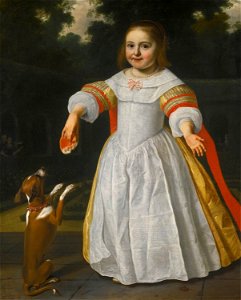 Portrait of a Girl Playing with a Dog by Bartholomeus van der Helst, 1658