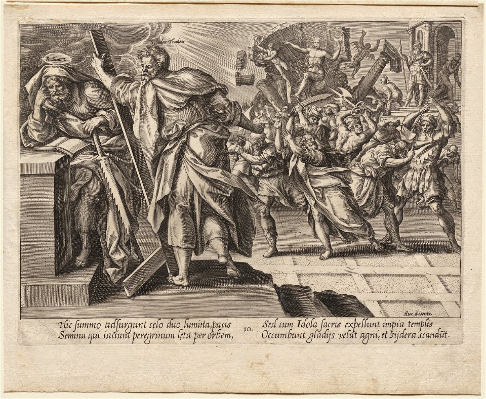Hendrick Goltzius (Dutch, 1558-1617), Maarten de Vos (Flemish, 1532-1603), Aux Quatre Vents - Sts. Judas Thadeus and Simon the Zealot - 2019.180.10 - Cleveland Museum of Art