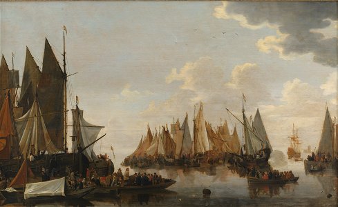Hendrick de Meijer - Embarkation of Troops on a Dutch River - KMS1812 - Statens Museum for Kunst