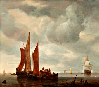 Hendrick Jacobsz. Dubbels - Ships outside Dordrecht. Free illustration for personal and commercial use.
