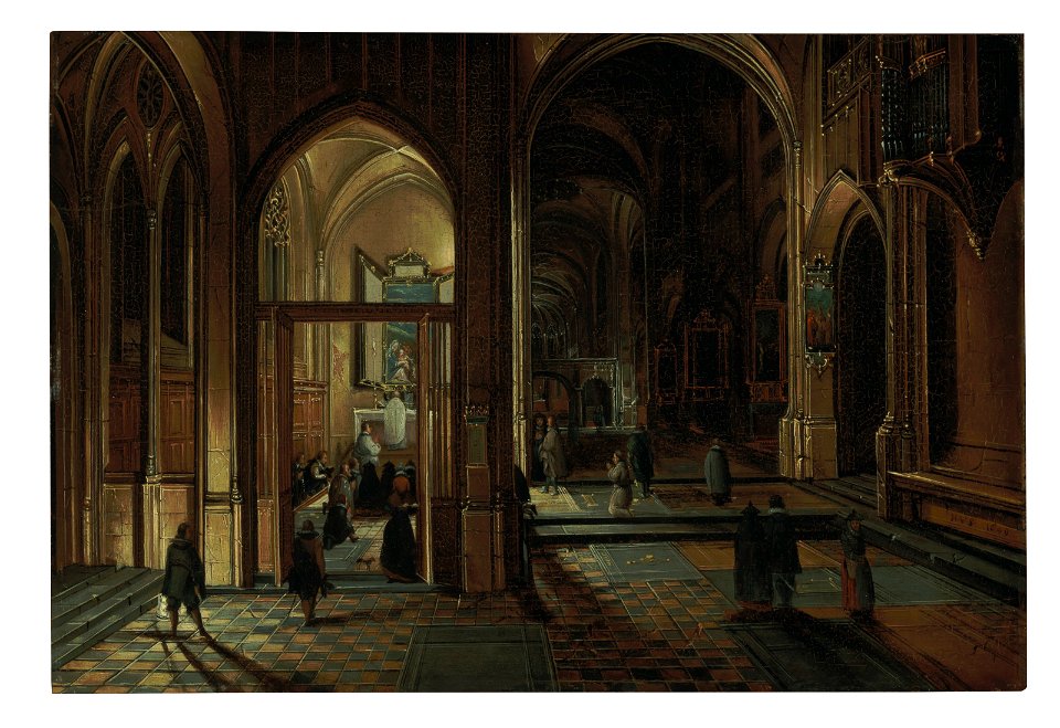 Hendrick van steenwijk ii interior of a cathedral at night with a prie020507)