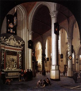 Hendrick Cornelisz. van Vliet - Interior of the Oude Kerk, Delft, with the Tomb of Admiral Tromp - WGA25272. Free illustration for personal and commercial use.