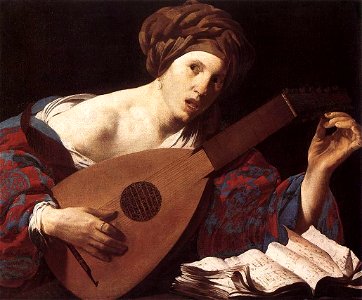 Hendrick ter Brugghen - Woman Playing the Lute - WGA22187. Free illustration for personal and commercial use.
