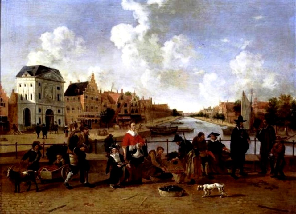 Hendrick van der Burgh (ca. 1625- na 1664) - De Groenmarkt en de Stille Rijn te Leiden - S 1057 - Museum De Lakenhal