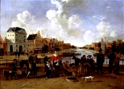 Hendrick van der Burgh (ca. 1625- na 1664) - De Groenmarkt en de Stille Rijn te Leiden - S 1057 - Museum De Lakenhal. Free illustration for personal and commercial use.