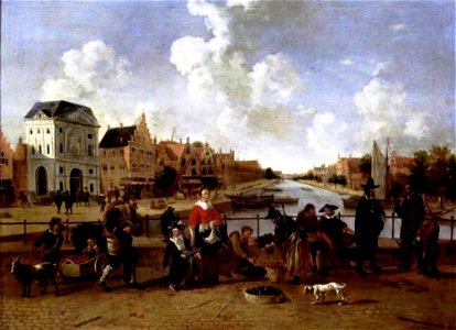 Hendrick van der Burgh (ca. 1625- na 1664) - De Groenmarkt en de Stille Rijn te Leiden - S 1057 - Museum De Lakenhal
