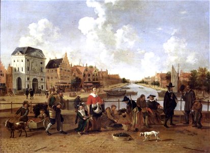 Hendrick van der Burgh - De Groenmarkt met gezicht op de Stille Rijn in Leiden - 1427 - Amsterdam Museum