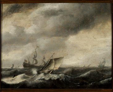 Hendrick van Anthonissen - Ships on the sea - M.Ob.441 MNW - National Museum in Warsaw. Free illustration for personal and commercial use.