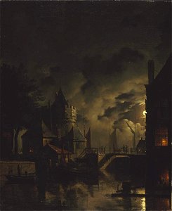 Hendrik Gerrit ten Cate - De Schreierstoren te Amsterdam bij maanlicht - SA 690 - Amsterdam Museum