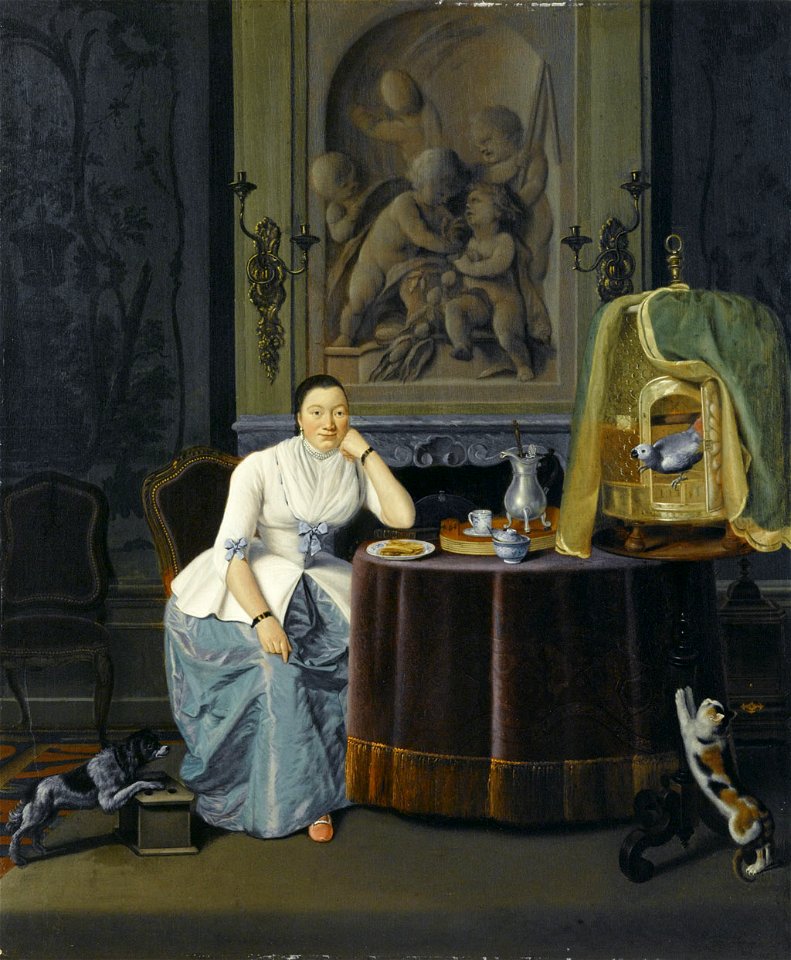 Hendrik Pothoven - Interieur met een dame zittend aan een tafel - SA 38705 - Amsterdam Museum