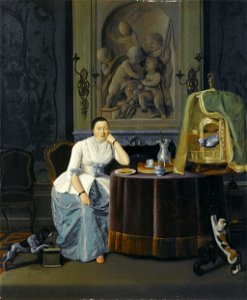 Hendrik Pothoven - Interieur met een dame zittend aan een tafel - SA 38705 - Amsterdam Museum