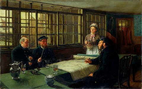 Charles Napier Hemy - A Nautical Argument 1877. Free illustration for personal and commercial use.