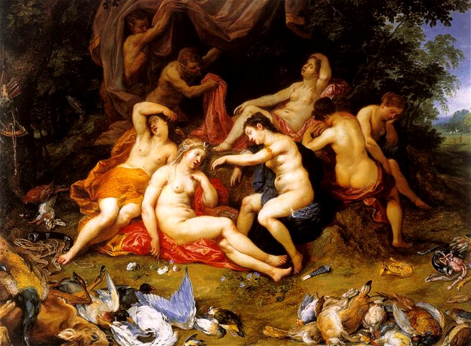 Hendrick van Balen - Diana and Her Nymphs Asleep, Spied Upon by Satyrs (1620)
