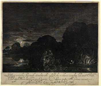 Hendrik van Goudt after Adam Elsheimer - The Flight into Egypt (Courtauld Institute). Free illustration for personal and commercial use.