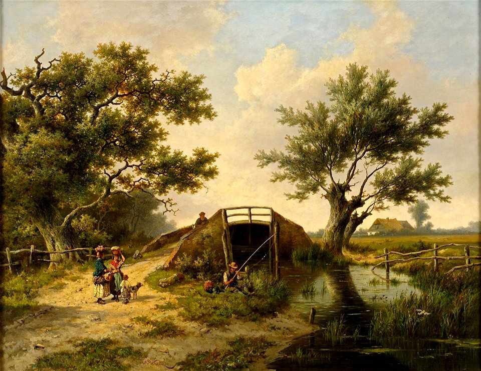 Hendrik Pieter Koekkoek Sommerlandschaft mit Angler