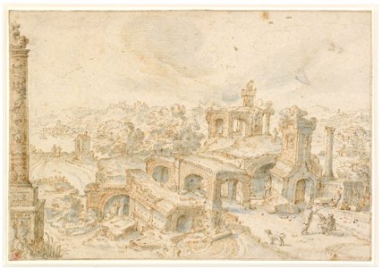 Hendrick van Cleve III - Landscape with ruins and a draughtsman