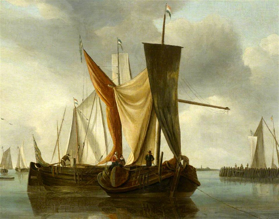 Hendrik Jacobsz. Dubbels (1621-1707) - Dutch Fishing Boats Becalmed near a Jetty - BHC0841 - Royal Museums Greenwich