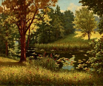 Henri Biva, Bord de rivière avec nénuphares, oil on canvas, 61 x 73 cm