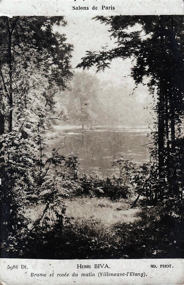 Henri Biva, Brume et rosée du matin (Villeneuve-l'Etang), postcard