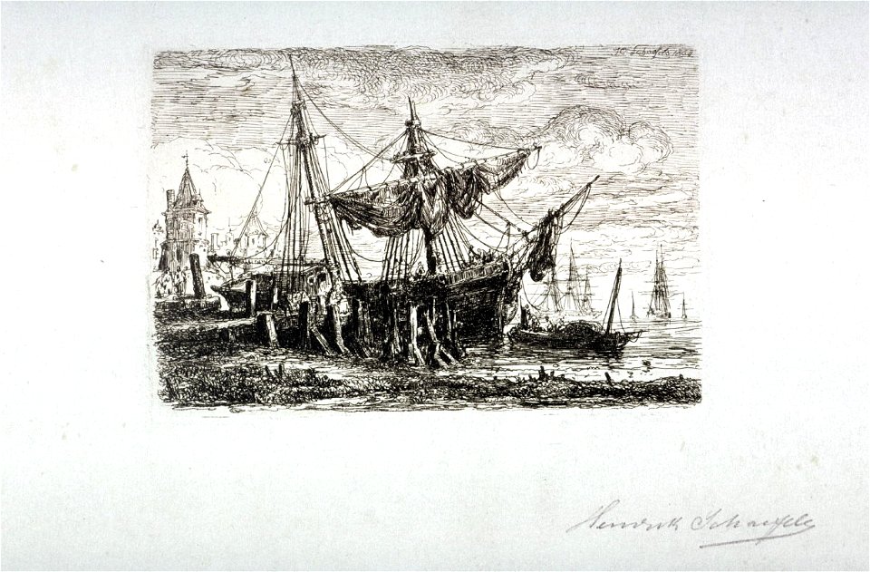 Hendrik Frans Schaefels - Coast Landscape with Ships