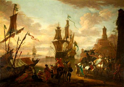 Hendrik van Minderhout (1632-1696) - A Harbour Scene with Oriental Figures - 453756 - National Trust