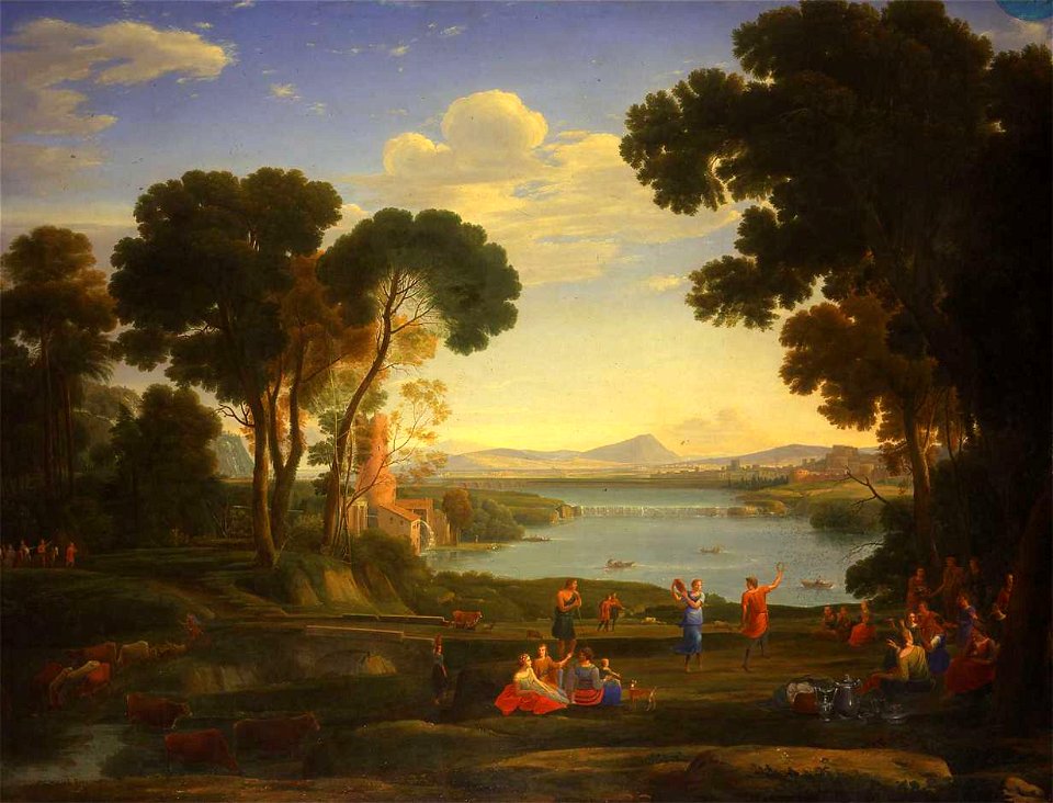 Hendrik Frans van Lint - Landscape with a Watermill and Dancing Figures (The Wedding of Isaac and Rebecca)