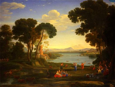 Hendrik Frans van Lint - Landscape with a Watermill and Dancing Figures (The Wedding of Isaac and Rebecca)