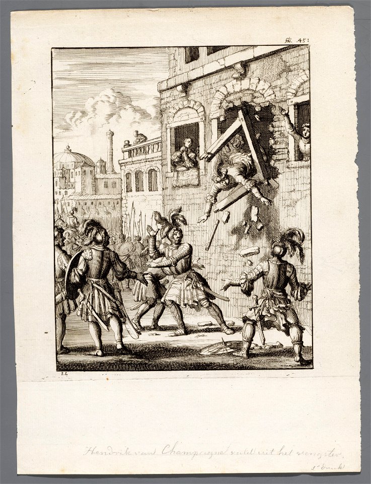 Hendrik, graaf van Champagne, stort omlaag door het losbreken van een vensterkozijn, objectnr A 41612