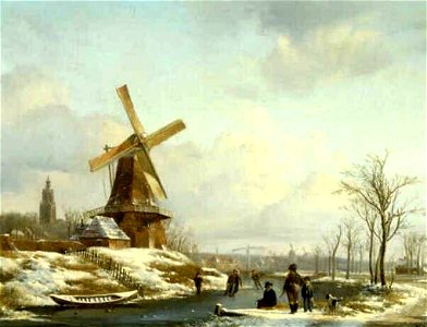 Hendrikus van de Sande Bakhuyzen - Winterlandschap met molen - 1023 (OK) - Museum Boijmans Van Beuningen. Free illustration for personal and commercial use.