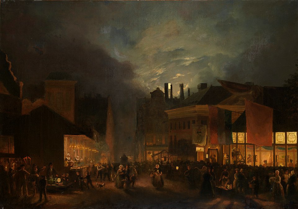 Hendrik Gerrit ten Cate - Kermis op de Botermarkt bij avond - SA 22618 - Amsterdam Museum
