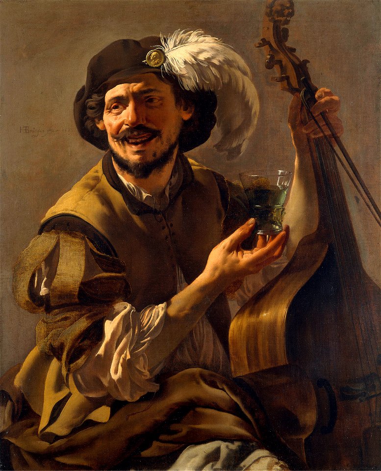 Hendrick ter Brugghen (Deventer 1588-Utrecht 1629) - A laughing Bravo with a Bass Viol and a Glass - RCIN 405531 - Royal Collection