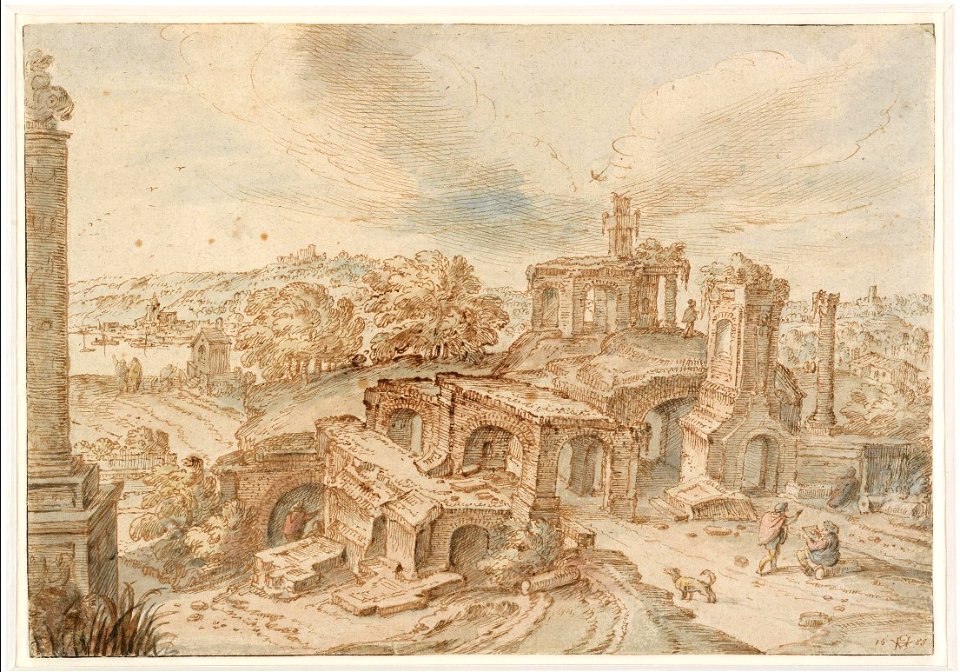 Hendrick van Cleve III - Landscape with Ruins and a Draughtsman