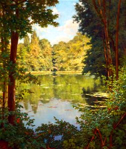 Henri Biva, A sun drenched river view, oil on canvas, 64.8 x 54 cm