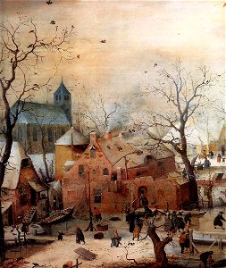 Hendrick Avercamp - Winter Landscape with Skaters (detail) - WGA1078. Free illustration for personal and commercial use.