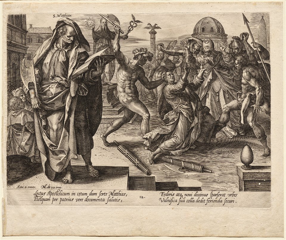 Hendrick Goltzius (Dutch, 1558-1617), Maarten de Vos (Flemish, 1532-1603), Aux Quatre Vents - St. Matthias - 2019.180.13 - Cleveland Museum of Art